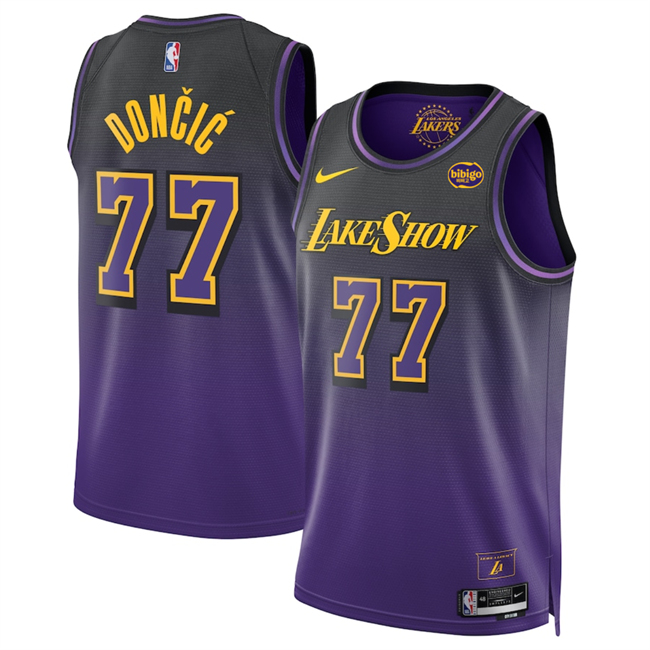 Men's Los Angeles Lakers #77 Luka Dončić Purple 2025 City Edition Stitched Basketball Jersey